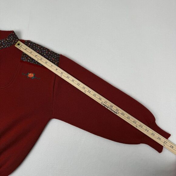 Vintage 80s Womens Mock Neck Sweater Small Rust Micro Floral Embroidered Fall - Picture 13 of 16